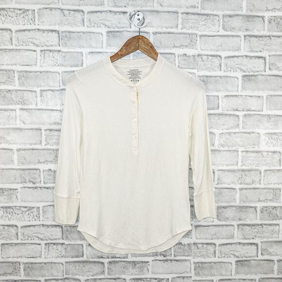 MAJESTIC FILATURES Women's Henely Blouse ivory beige size 3 - Picture 6 of 9